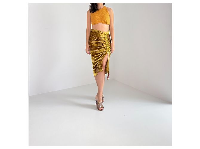 Falda de terciopelo dorada Rebecca Minkoff con fruncido Dorado Mostaza - vista 2