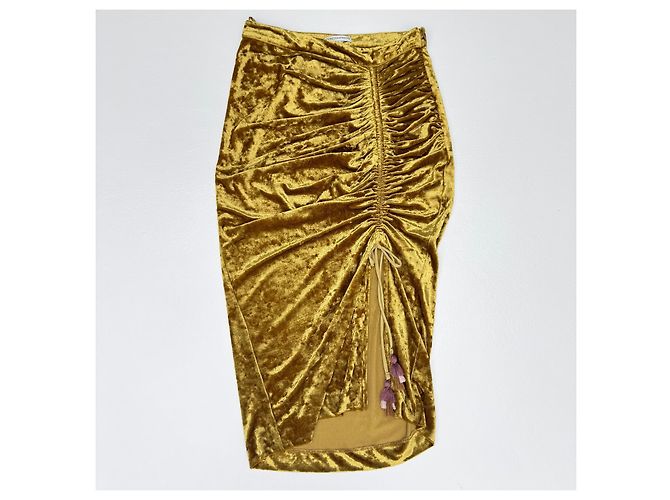Falda de terciopelo dorada Rebecca Minkoff con fruncido Dorado Mostaza - vista 3