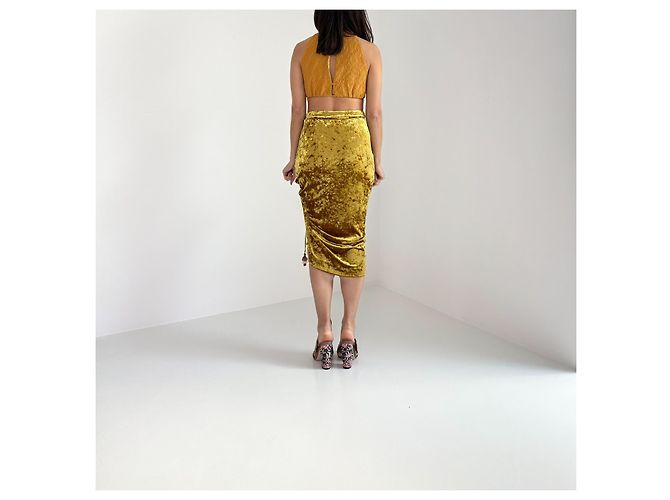 Falda de terciopelo dorada Rebecca Minkoff con fruncido Dorado Mostaza - vista 5