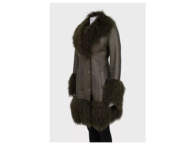 Gianfranco Ferré Abrigo de shearling verde Ferre IT42 de segunda mano - vista 2