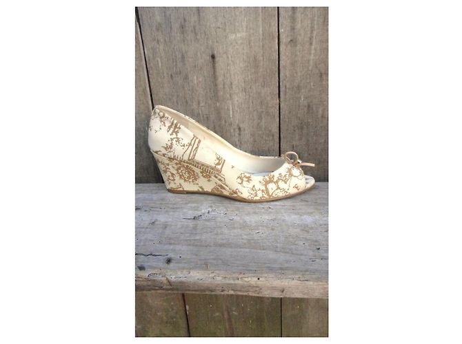 Autre Marque Décolleté con zeppa Lollipops Toile de Jouy Beige - vista 3