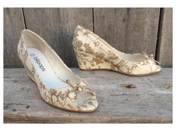Autre Marque Décolleté con zeppa Lollipops Toile de Jouy Beige - vista 5