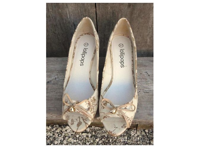 Autre Marque Décolleté con zeppa Lollipops Toile de Jouy Beige - vista 6