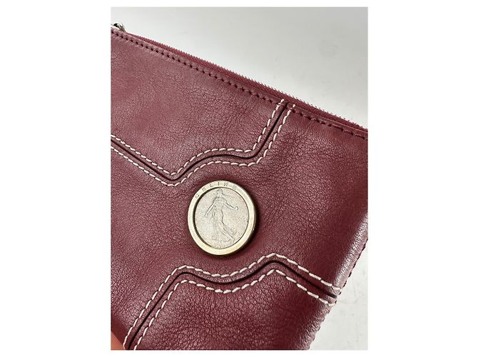 16 Céline Pochette in pelle vintage Celine con zip bordeaux Rosso - vista 6