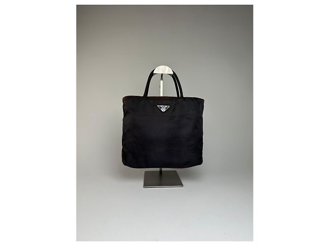 Borsa tote in nylon vintage Prada nera Nero - vista 8