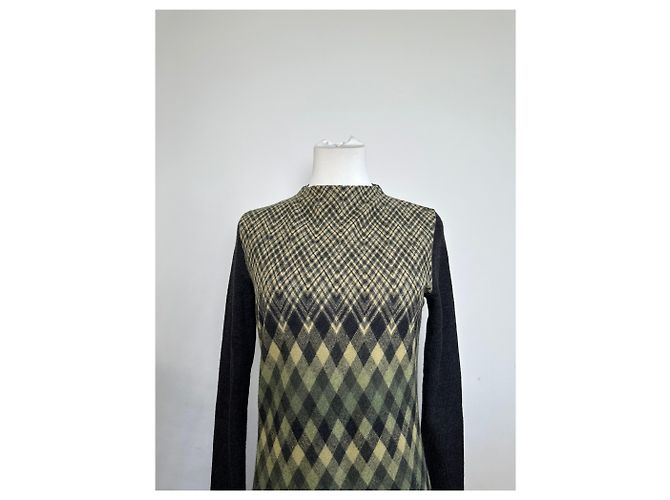 Vintage Givenchy Wollkleid Olivgrün Mehrfarbig XS - Ansicht 8