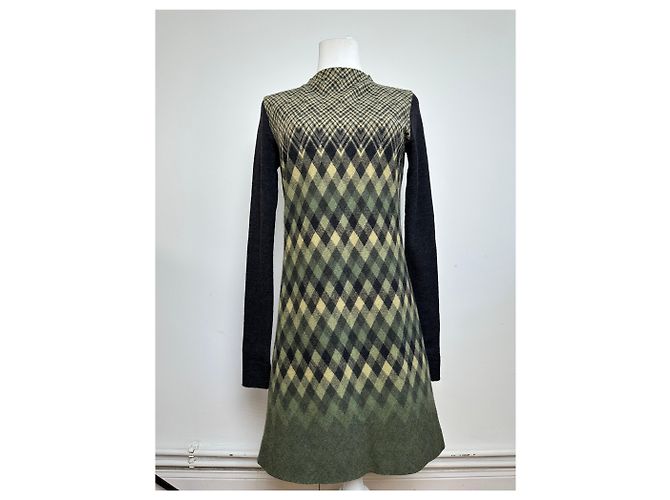 Vintage Givenchy Wollkleid Olivgrün Mehrfarbig XS - Ansicht 9