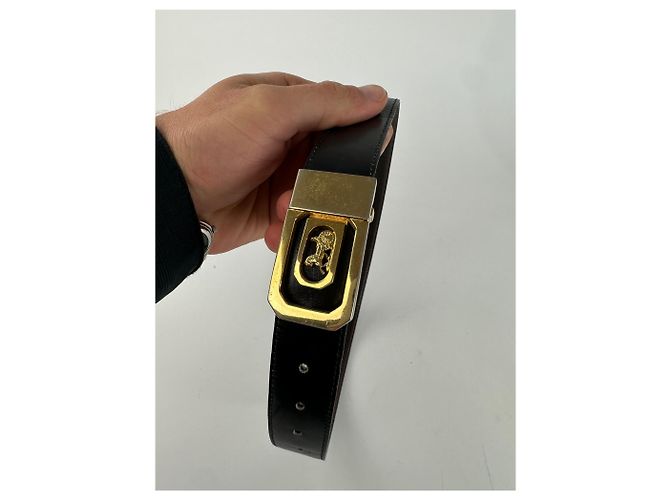 Céline Vintage Celine Sulky Wende-Leder-Gürtel Schwarz 80 cm - Ansicht 2