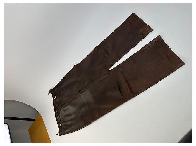Céline Vintage Celine Kalbslederhose braun M - vista 4