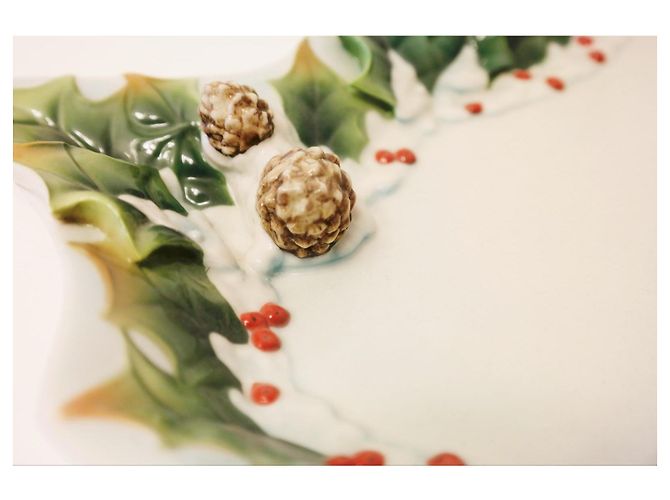 Autre Marque Franz Collection Winter Wonderland Chickadee Tree Teller Braun Weiß Rot Grün - Ansicht 2