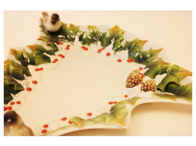 Autre Marque Franz Collection Winter Wonderland Chickadee Tree Teller Braun Weiß Rot Grün - Ansicht 3