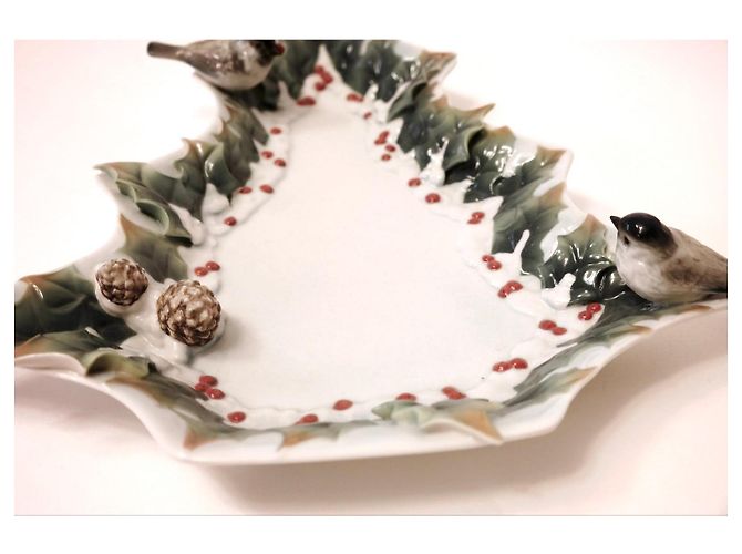 Autre Marque Franz Collection Winter Wonderland Chickadee Tree Teller Braun Weiß Rot Grün - Ansicht 5