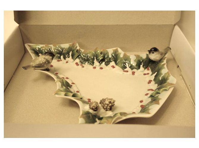 Autre Marque Franz Collection Winter Wonderland Chickadee Tree Teller Braun Weiß Rot Grün - Ansicht 6