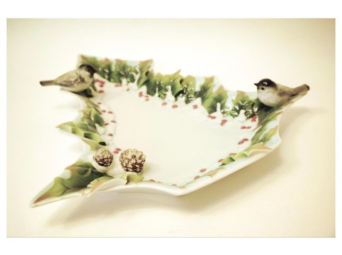 Autre Marque Franz Collection Winter Wonderland Chickadee Tree Teller Braun Weiß Rot Grün - Ansicht 7