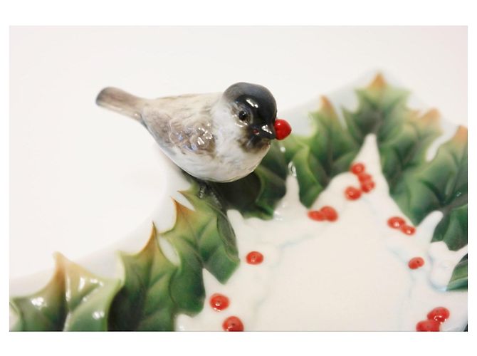 Autre Marque Franz Collection Winter Wonderland Chickadee Tree Teller Braun Weiß Rot Grün - Ansicht 8