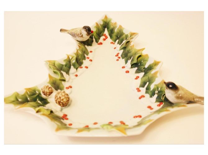 Autre Marque Franz Collection Winter Wonderland Chickadee Tree Teller Braun Weiß Rot Grün - Ansicht 9