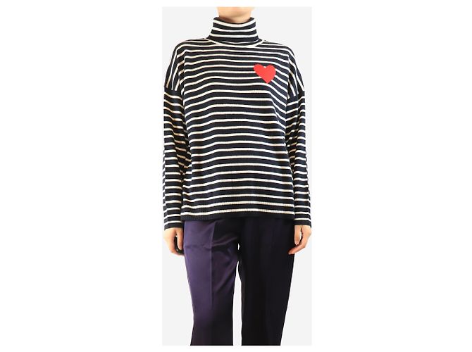 Autre Marque Navy and white striped roll-neck jumper - size M Navy blue - view 3