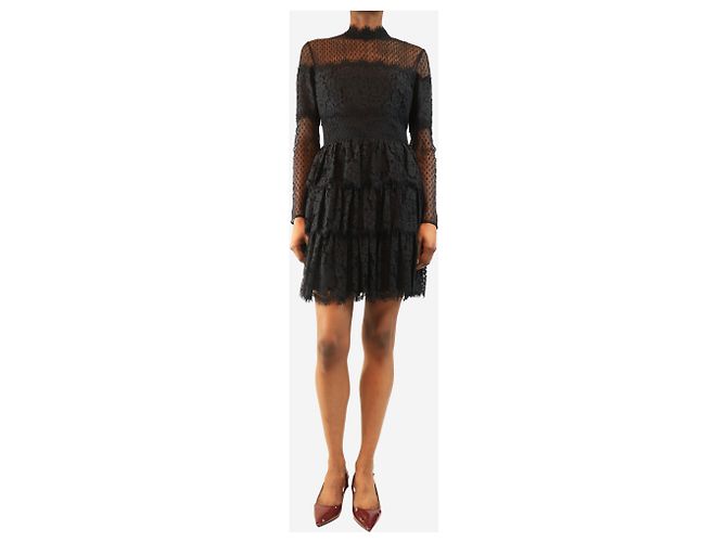 Alice by Temperley Schwarzes Spitzenrüschkleid - Größe UK 10 - Ansicht 3