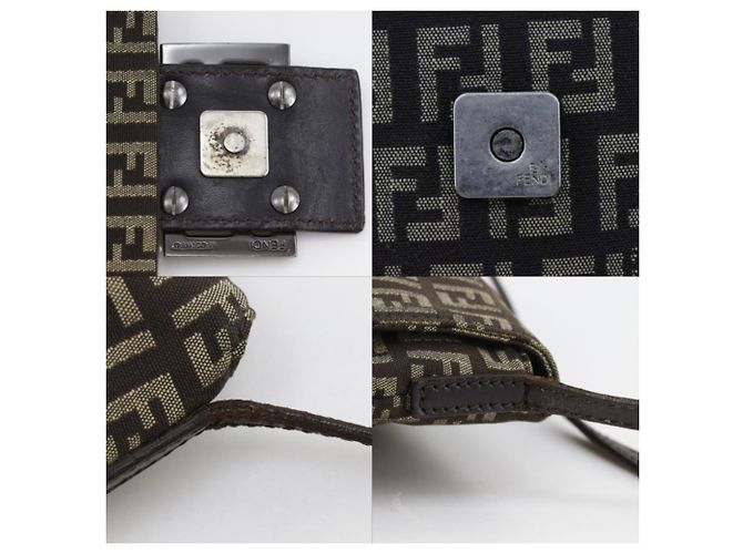 Fendi Zucchino braune Canvas Schultertasche - Ansicht 13