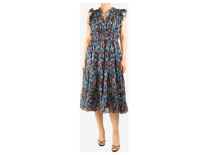 Ulla Johnson Abito midi in lurex stampato blu - taglia UK 14 - vista 3