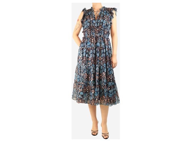 Ulla Johnson Abito midi in lurex stampato blu - taglia UK 14 - vista 4
