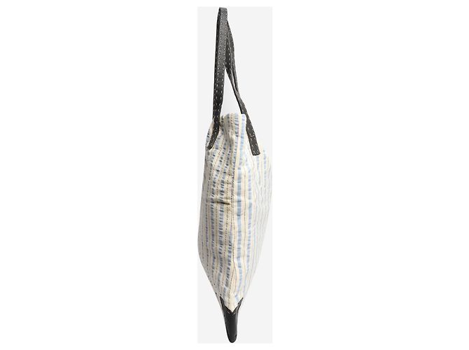 Fendi Borsa tote a righe crema e blu - vista 2