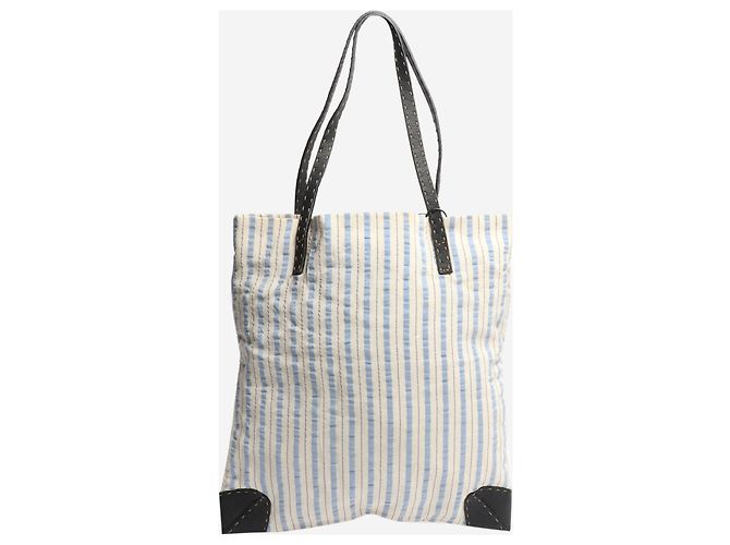 Fendi Borsa tote a righe crema e blu - vista 3