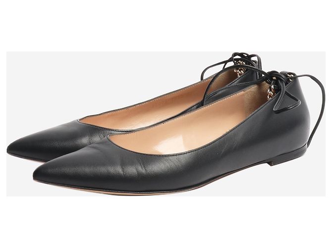 Gianvito Rossi Schwarze Ballerinas mit Kette und spitzem Zehenbereich - Größe EU 37 - Ansicht 2