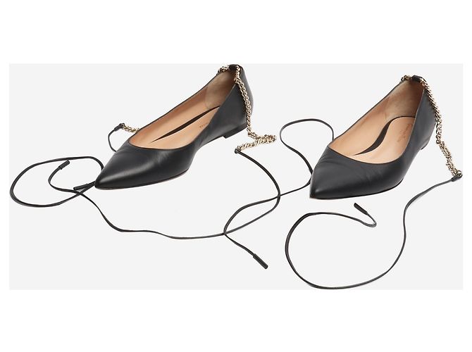 Gianvito Rossi Schwarze Ballerinas mit Kette und spitzem Zehenbereich - Größe EU 37 - Ansicht 6