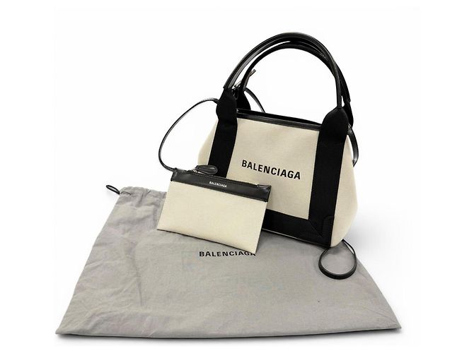 Everyday Borsa a Spalla Cabas XS in Tela e Pelle Balenciaga Blu Navy Nero - vista 2