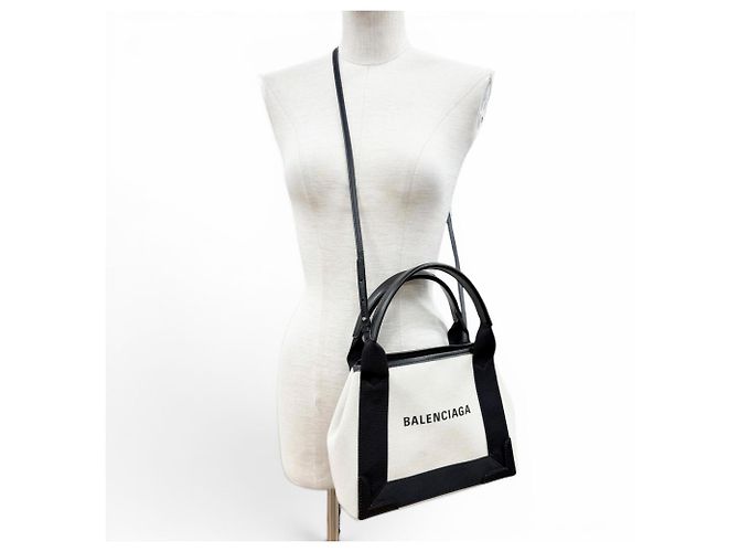 Everyday Borsa a Spalla Cabas XS in Tela e Pelle Balenciaga Blu Navy Nero - vista 3