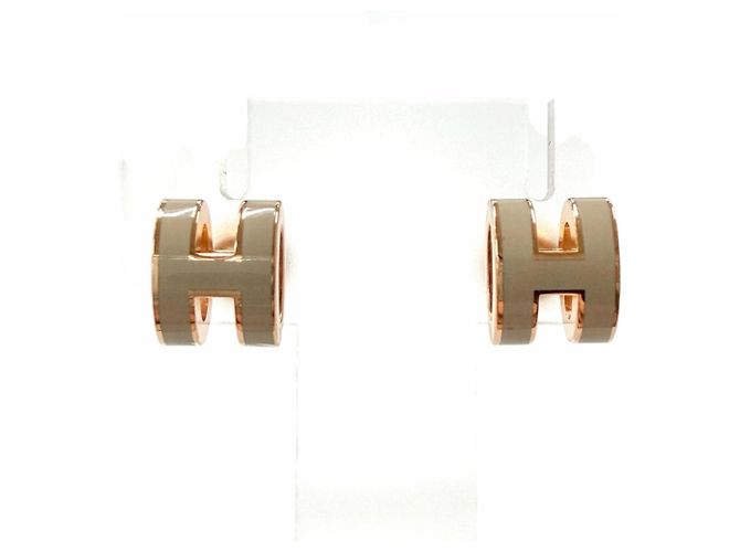 Orecchini Hermès Mini Pop H Marrone Glacé Oro Rosa D'oro - vista 9