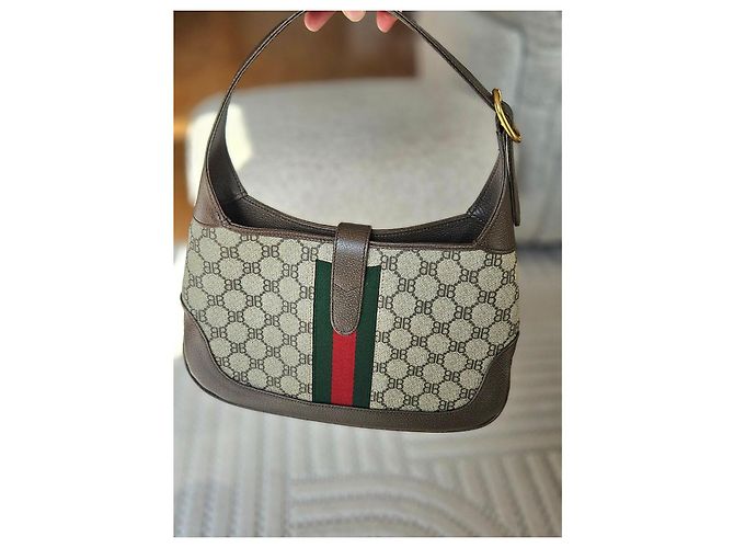 Borsa Balenciaga x Gucci in tela monogrammata Marrone Rosso Beige Verde - vista 9