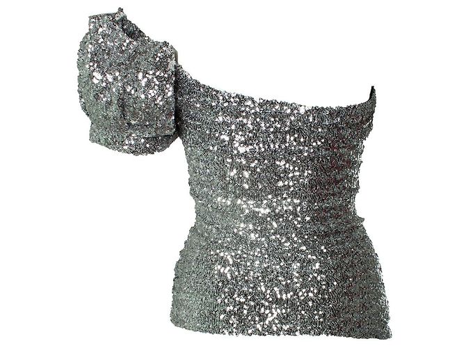 Isabel Marant, blusa de um ombro com lantejoulas Prata Metálico - vista 3