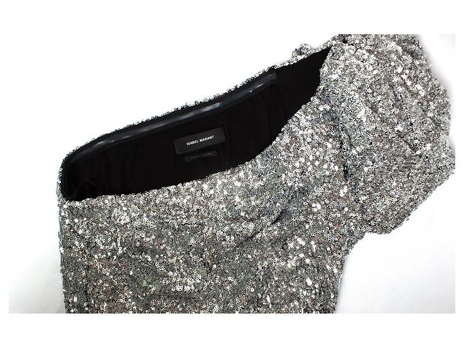 Isabel Marant, blusa de um ombro com lantejoulas Prata Metálico - vista 5