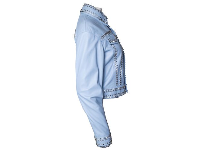 Philipp Plein, hellblaue Lederjacke mit Nieten - Ansicht 3