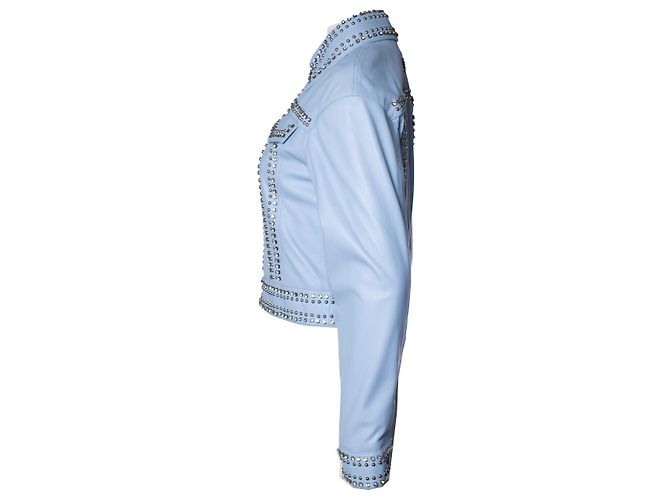 Philipp Plein, hellblaue Lederjacke mit Nieten - Ansicht 4
