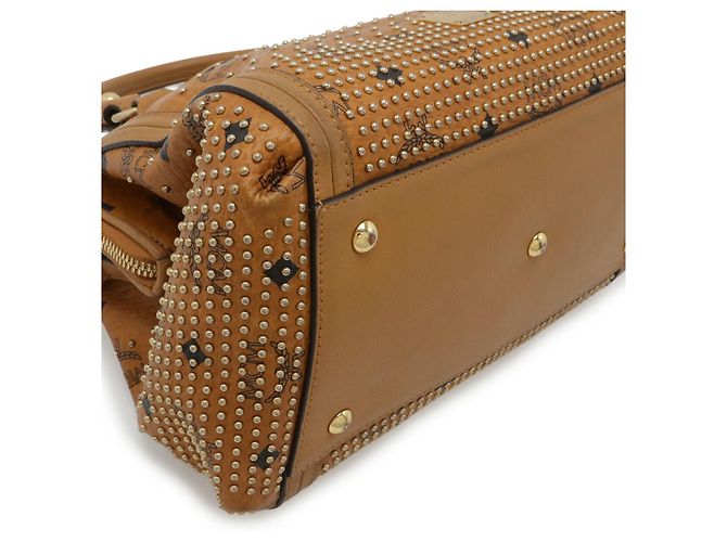 Mini Boston 2WAY in pelle PVC con logo MCM Marrone - vista 3