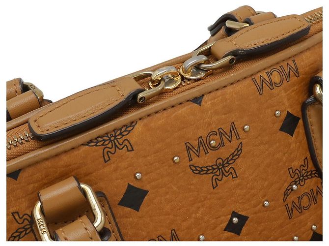 Mini Boston 2WAY in pelle PVC con logo MCM Marrone - vista 5