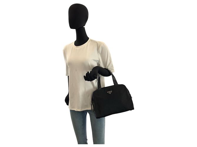 Borsa a mano in nylon e pelle con logo Tessuto di Prada Nero - vista 6