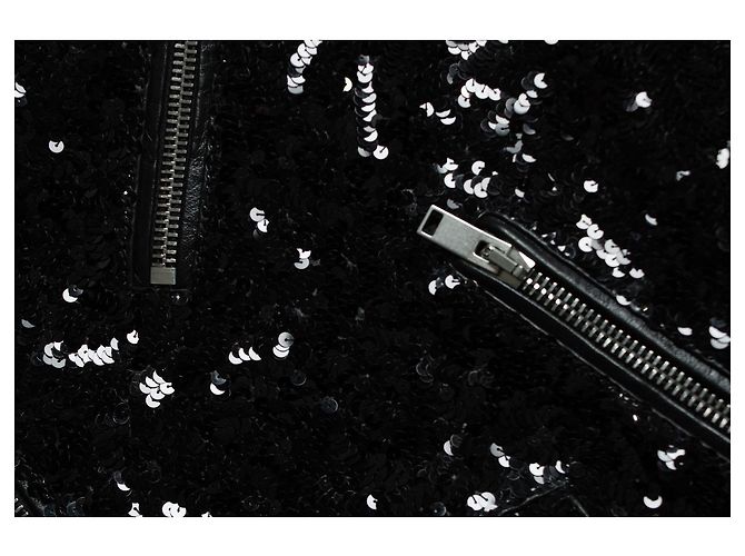 Giacca in pelle di agnello con paillettes nera di Saint Laurent - vista 10