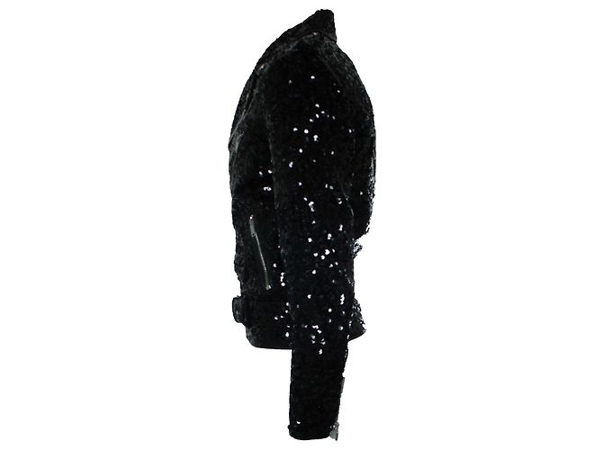 Giacca in pelle di agnello con paillettes nera di Saint Laurent - vista 2