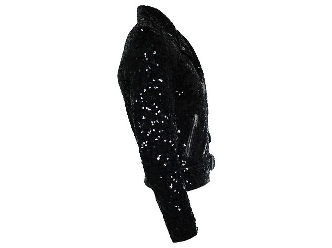 Giacca in pelle di agnello con paillettes nera di Saint Laurent - vista 4
