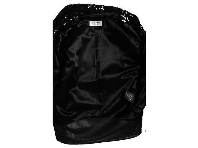 Giacca in pelle di agnello con paillettes nera di Saint Laurent - vista 5