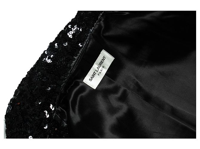 Giacca in pelle di agnello con paillettes nera di Saint Laurent - vista 8