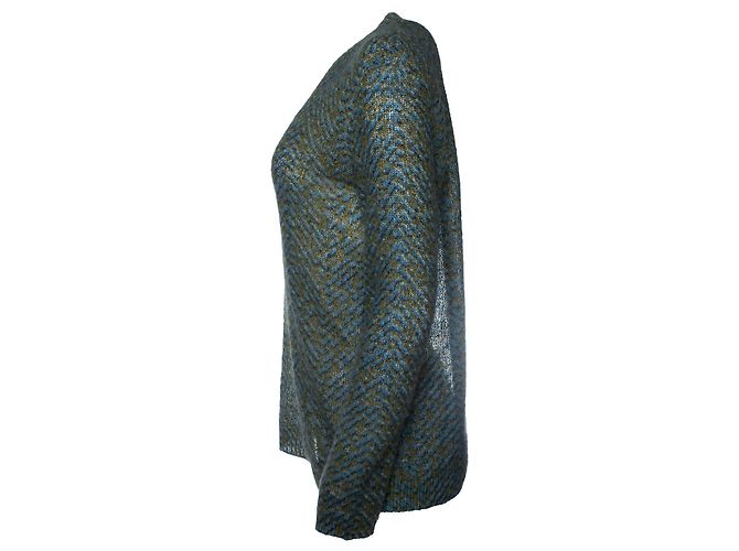 Prada, suéter azul e verde com decote em V Multicor - vista 2