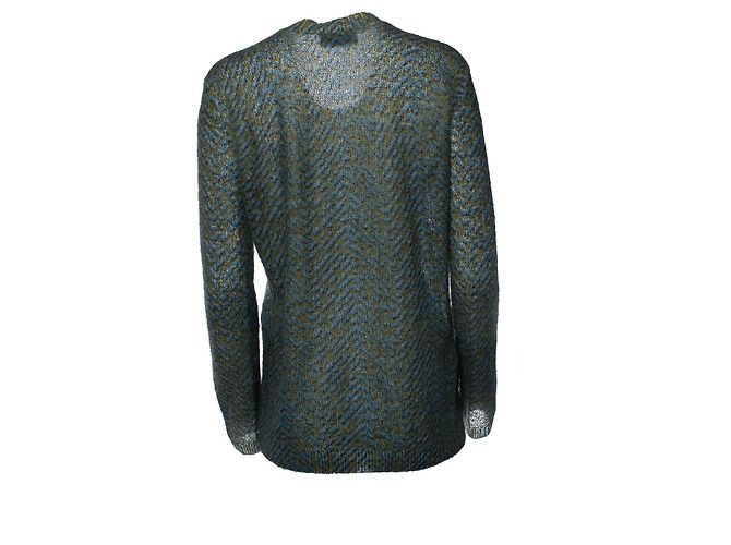 Prada, suéter azul e verde com decote em V Multicor - vista 3