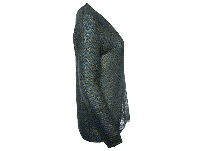 Prada, suéter azul e verde com decote em V Multicor - vista 4