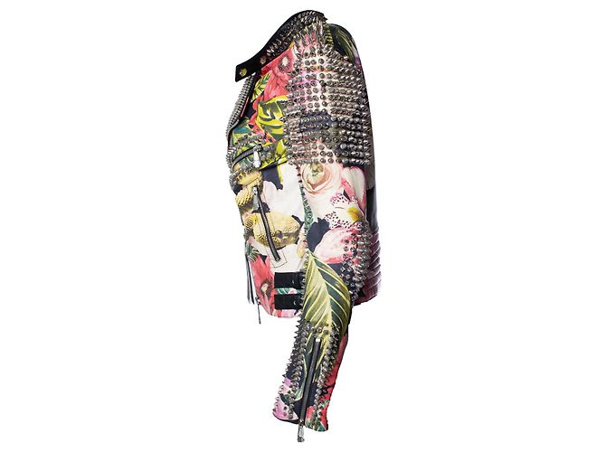 Florale Leder-Bikerjacke Philipp Plein Mehrfarben - Ansicht 4