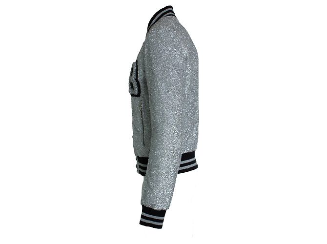 Balmain, Bomber argento con lurex Metallico - vista 2